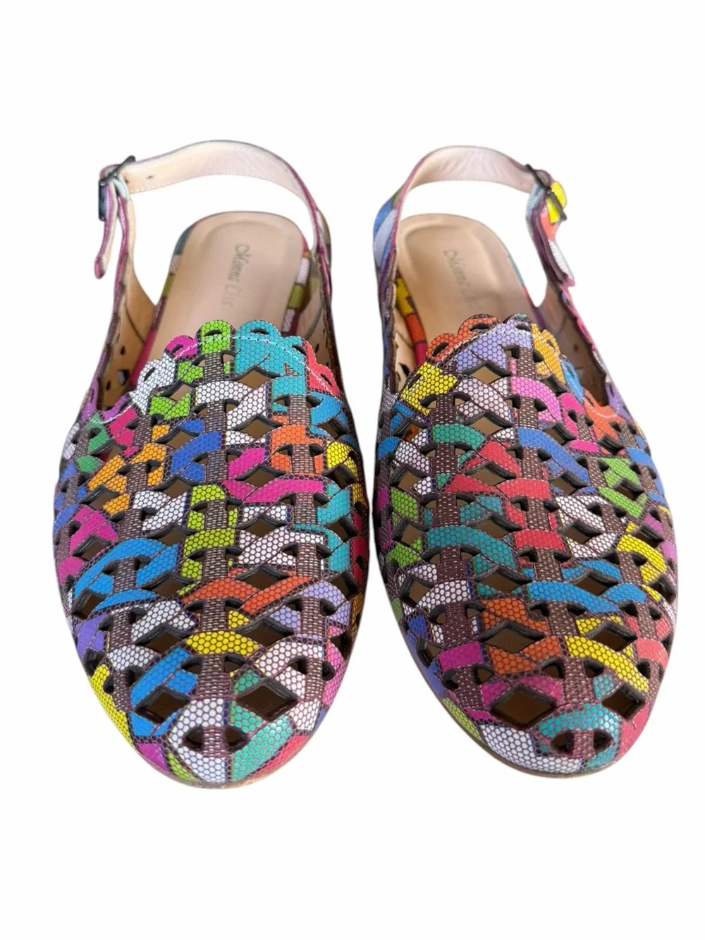 Vintage Monna Lisa 9.5/10 Multicolor Patchwork Leather Slingback Sandals Italian